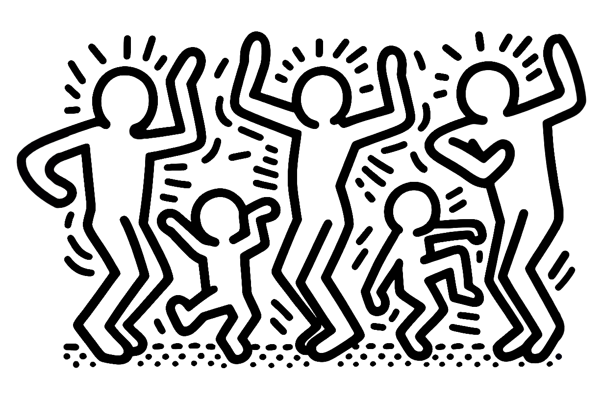 People (Adults & Children) Dancing Keith Haring Inspired 🎨💃🕺 Coloring Page