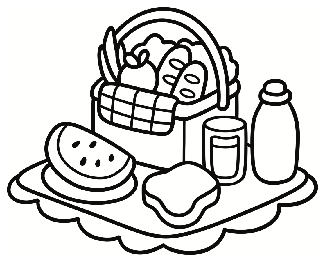  Picnic Basket with Nice Foods for a Cozy Lunch🧺🍉🥪 Coloring Page