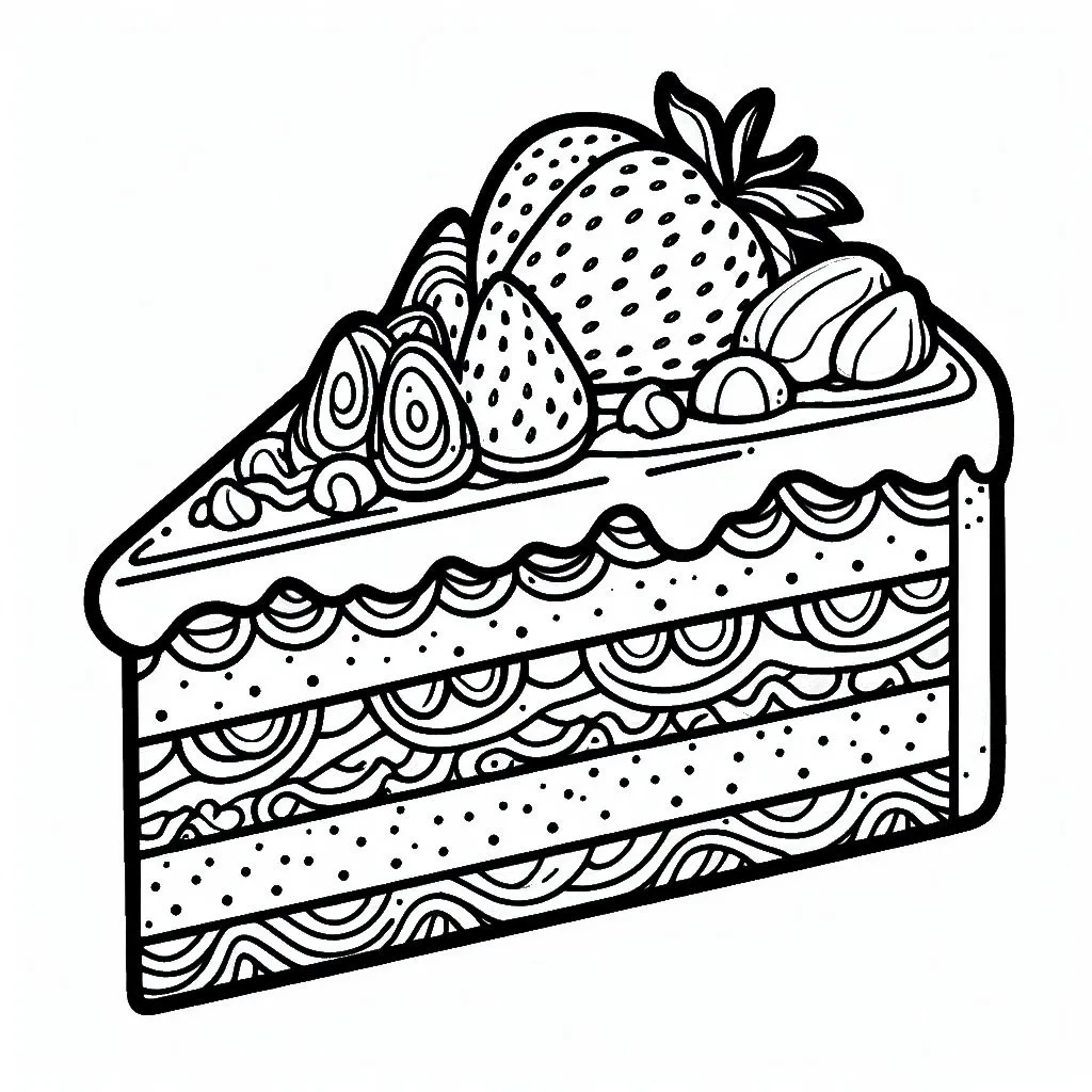 Piece of Cake with Strawberry 🍰🍓 Coloring Page