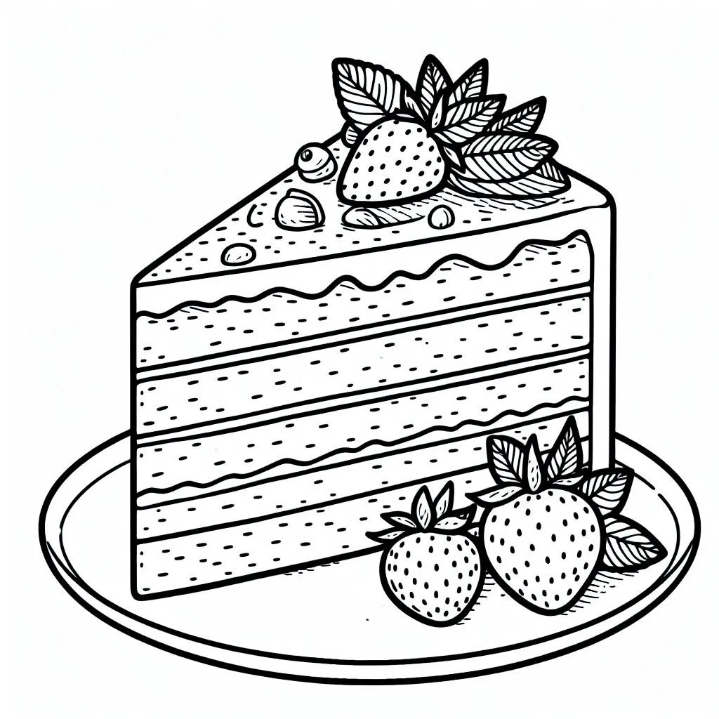 Piece of Cake with Strawberry 🍰🍓 Coloring Page