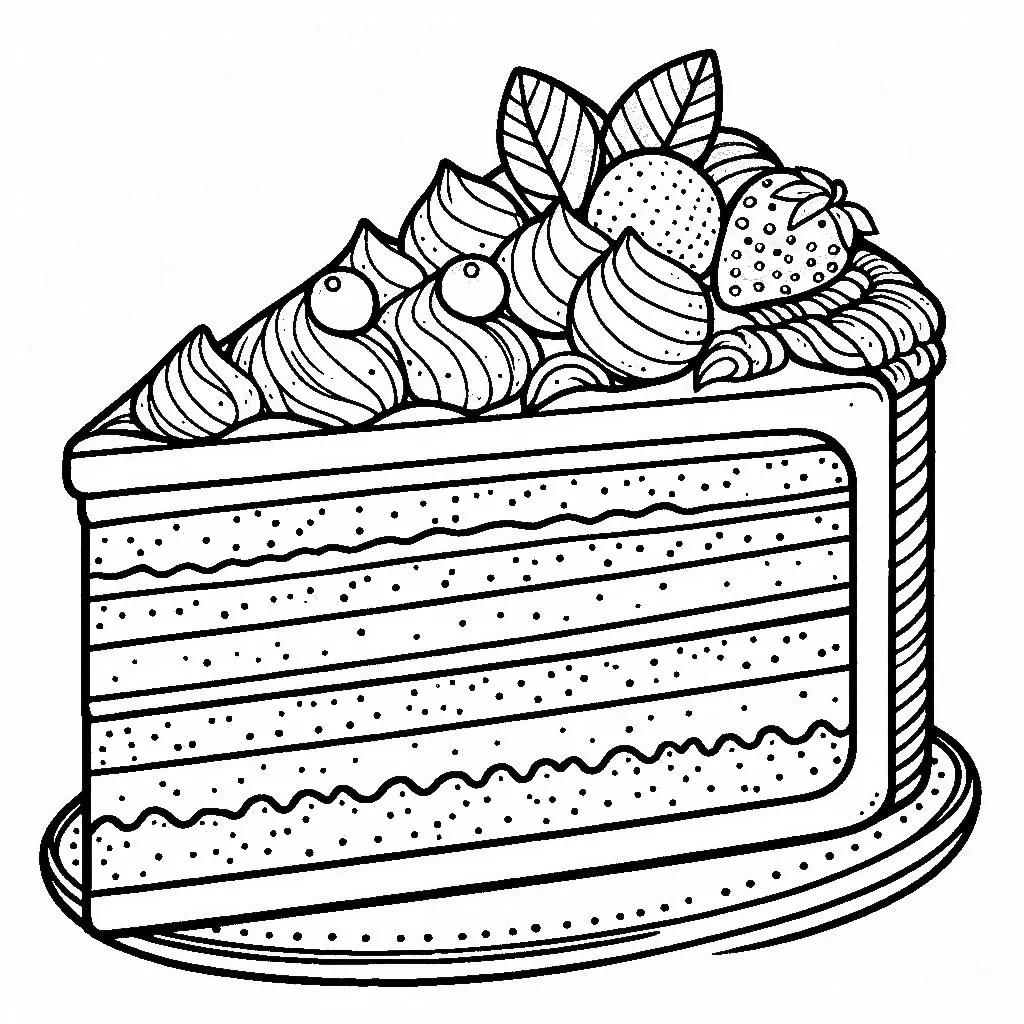 Piece of Cake with Strawberry 🍰🍓 Coloring Page