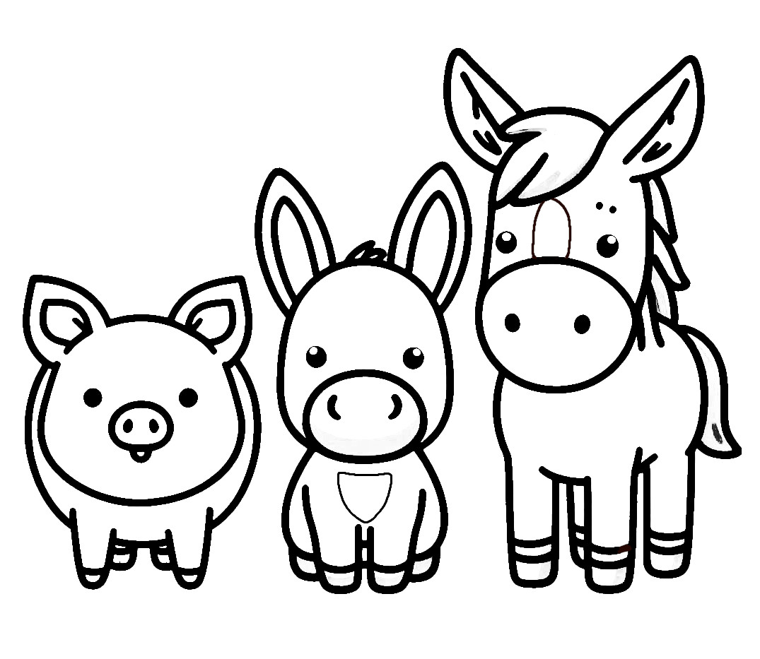 Pig Donkey Horse 🐷🐴🐮 Coloring Page