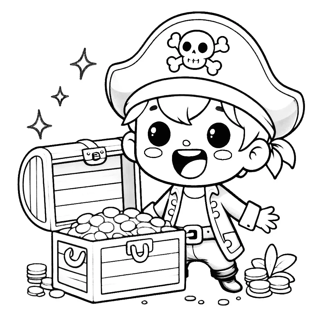 Pirate with Gold Treasure 🏴‍☠️💰💎 Coloring Page