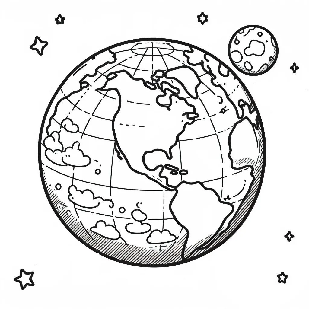 Planet Earth and Moon 🌍🌙 Coloring Page