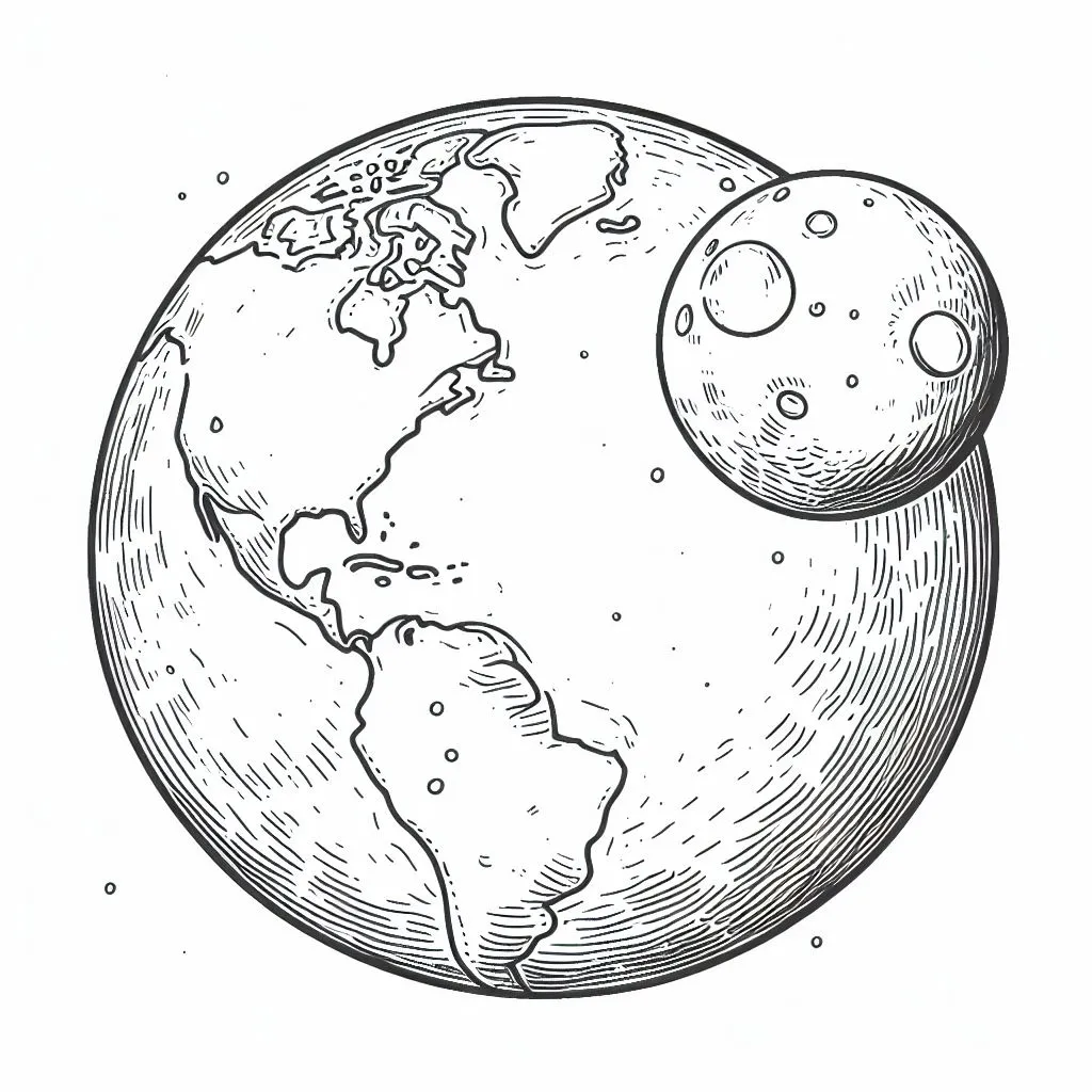Planet Earth and Moon 🌍🌙 Coloring Page
