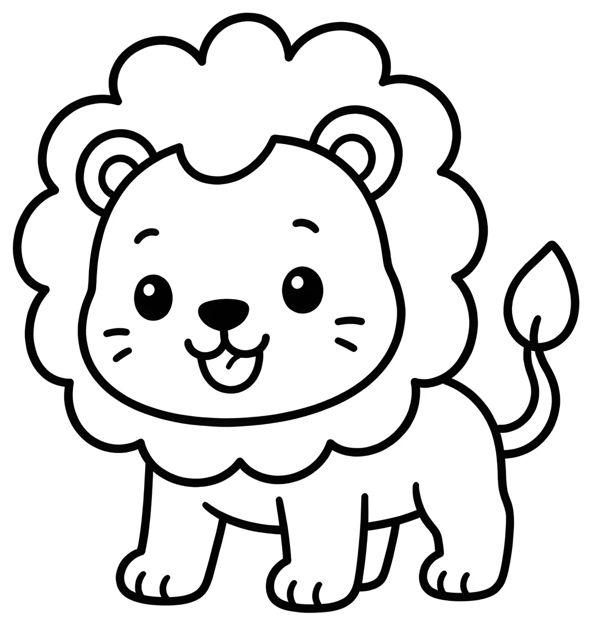 Playful Cute Lion with a Friendly Smile and Mane 🦁😊🐾 Coloring Page