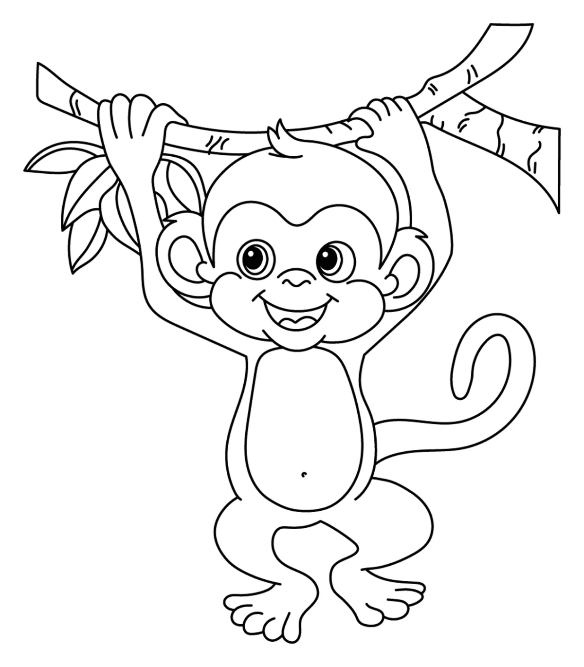 Playful Monkey Swinging from a Branch with a Smile 🐒🌿😊 Coloring Page