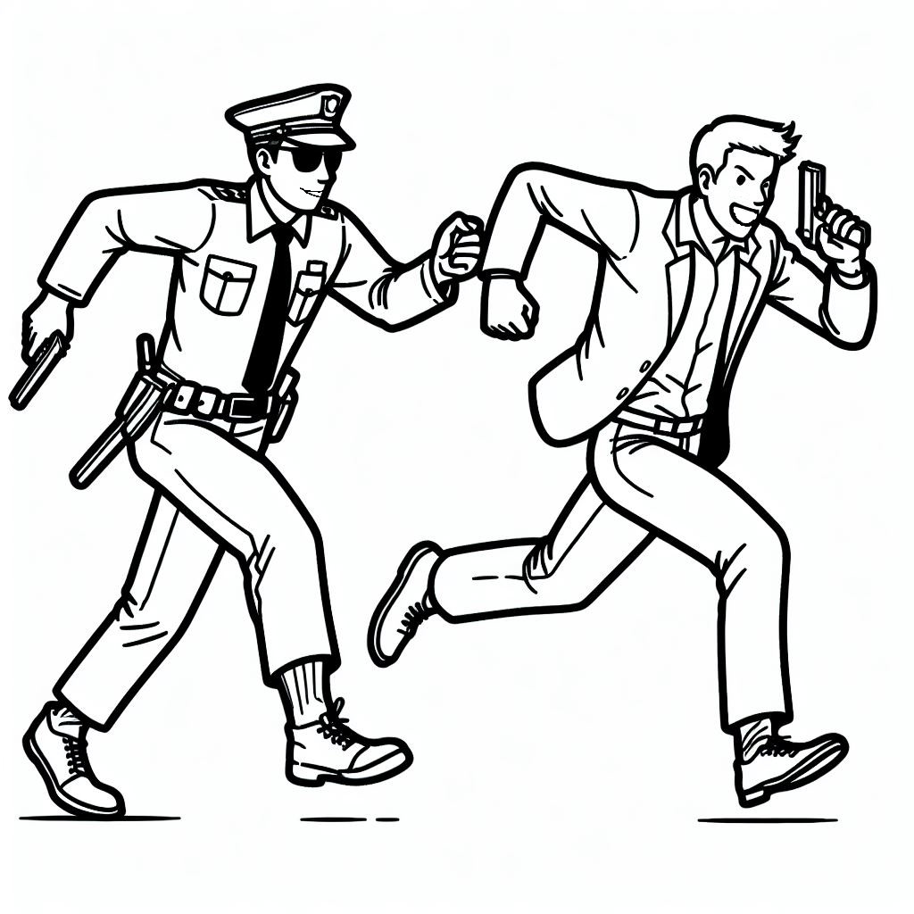 Police Man Chasing a Bandit 👮‍♂️🏃‍♂️ Coloring Page