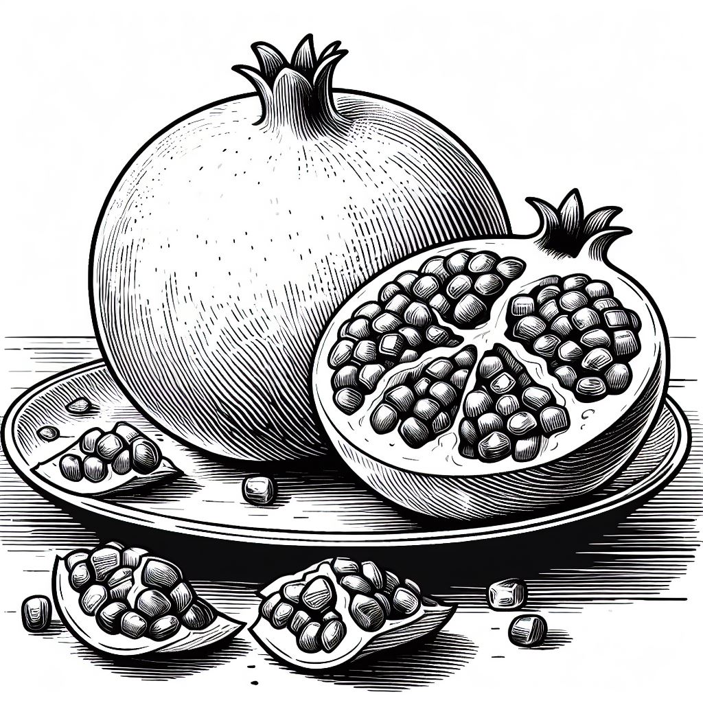 Pomegranate on a Plate 🍽️ Coloring Page