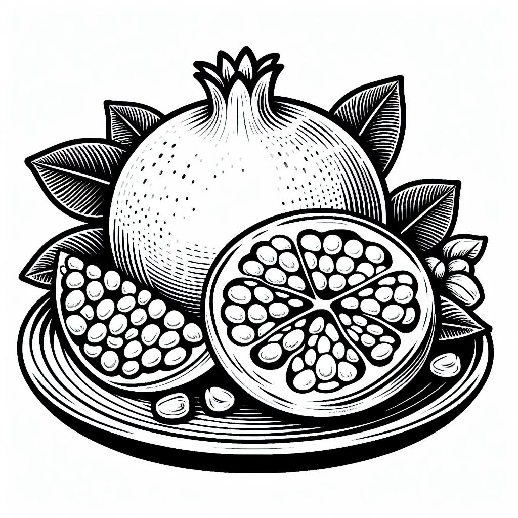 Pomegranate on a Plate 🍽️ Coloring Page