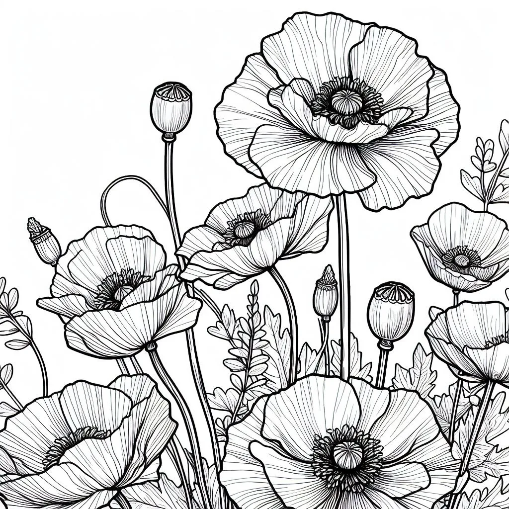 Poppy Flowers 🌺 Coloring Page