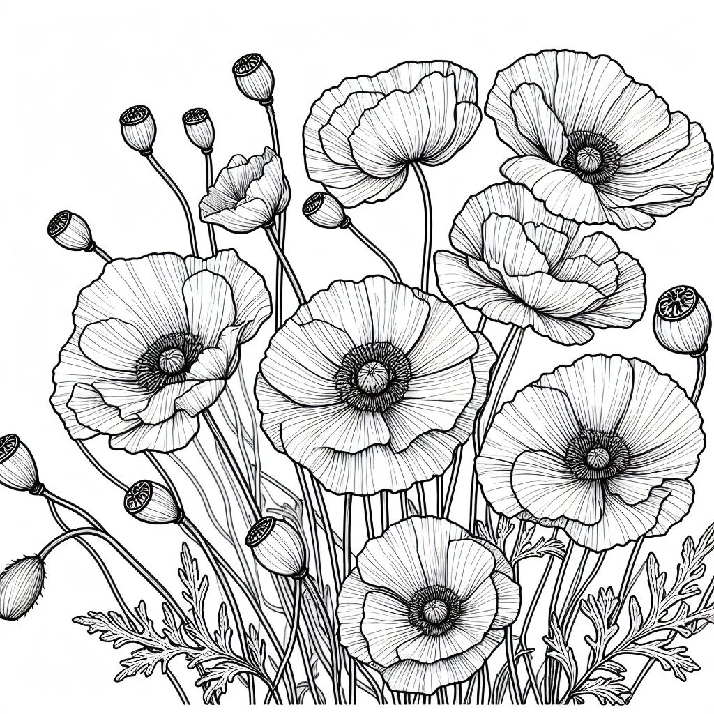 Poppy Flowers 🌺 Coloring Page