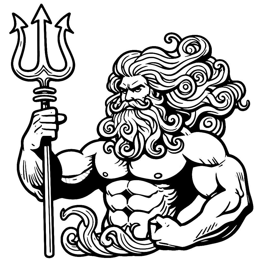Greek God Poseidon with Trident 💪🌊 Coloring Page