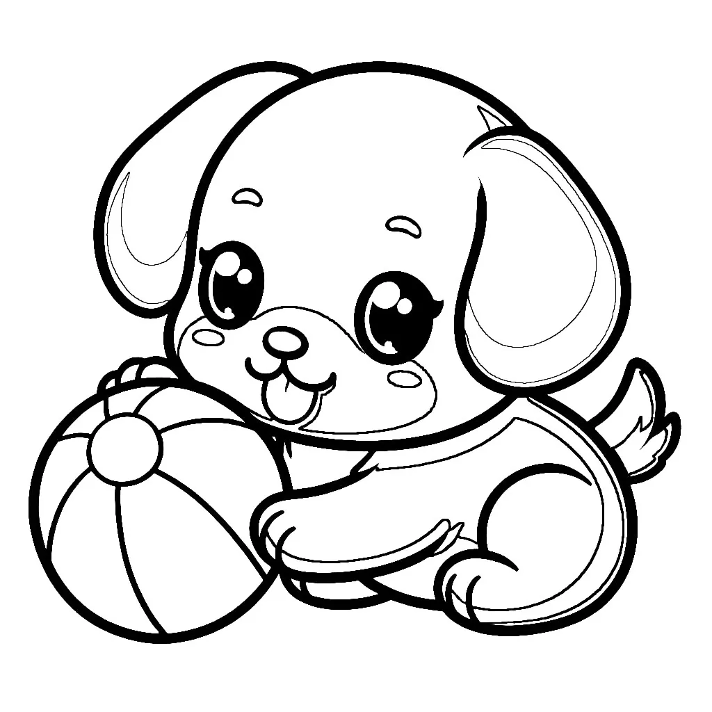 Puppy Playing a Ball 🐾⚽🐶 Coloring Page