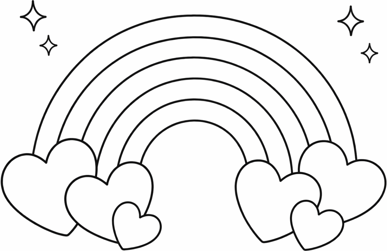 Rainbow with Hearts and Sparkles 🌈💖✨ Coloring Page