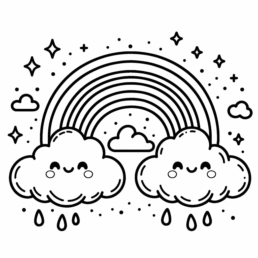 Rainbow With Clouds Coloring Page