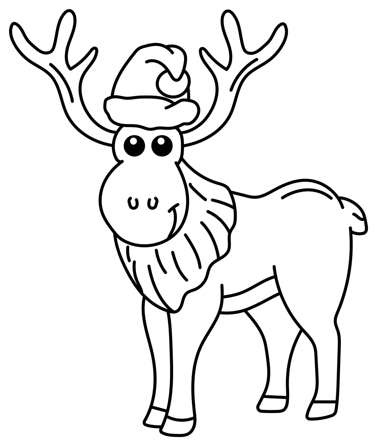 Festive Reindeer with Santa Hat 🦌🎅🎄 Coloring Page