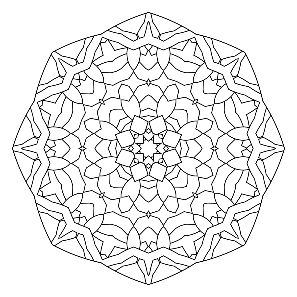 Relaxing Mandala with Hexagon Shape Geometric Elements 🧘‍♀️✨🔷 Coloring Page