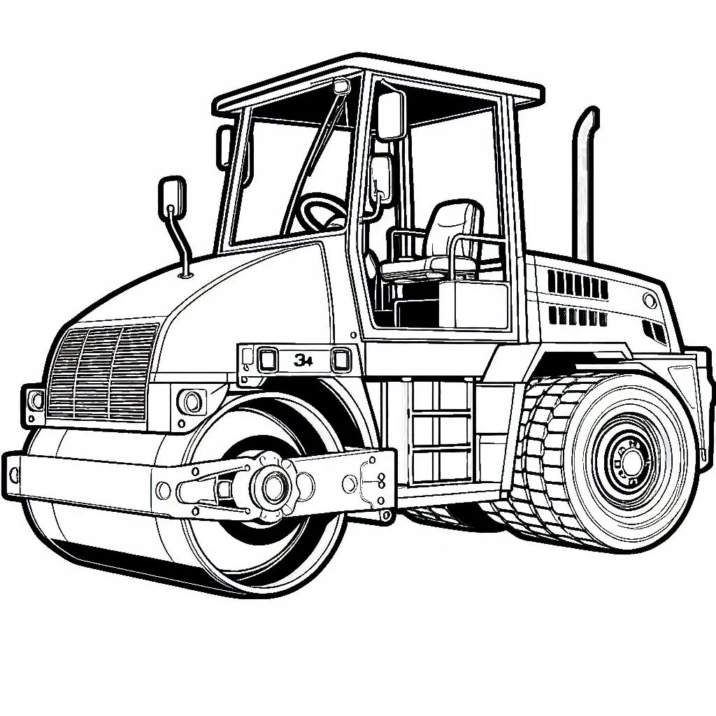 Road Roller Construction Vehicle 🚧🚜 Coloring Page