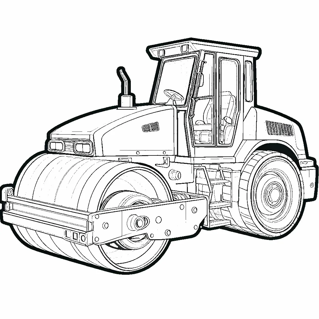 Road Roller Construction Vehicle 🚧🚜 Coloring Page