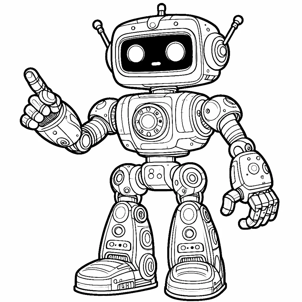 Robot Pointing Finger 🤖👈 Coloring Page