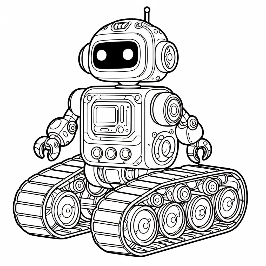 Robot on Track Wheels 🤖🔧 Coloring Page