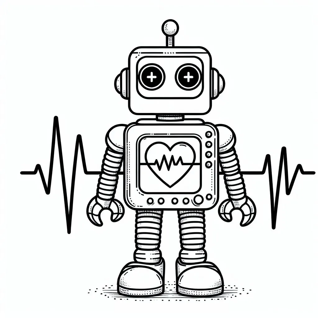 Robot with Heart 🤖❤️✨🌟 🤖❤️✨🌟 Coloring Page