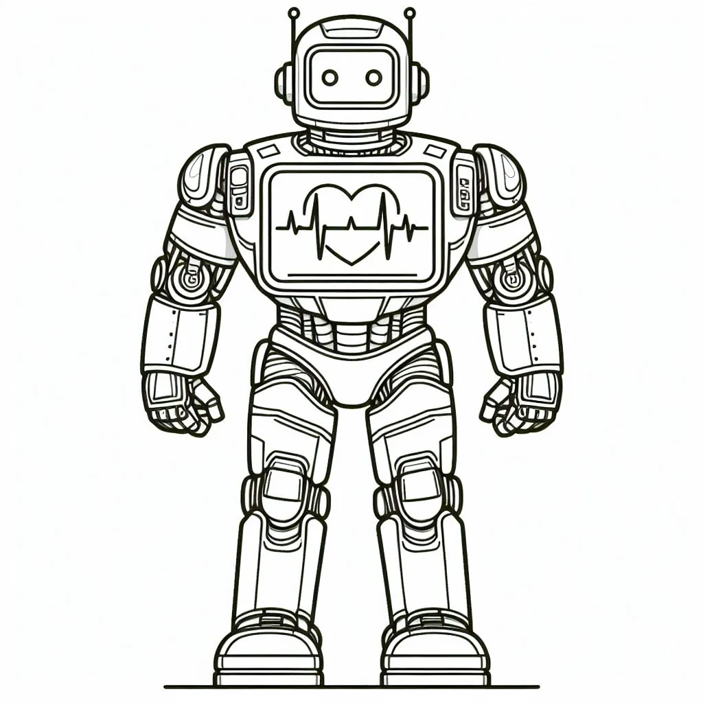 Cute Robot with Heart 🤖💖 Coloring Page