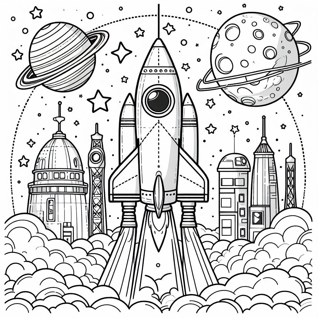 Rocket Launch 🚀 Coloring Page