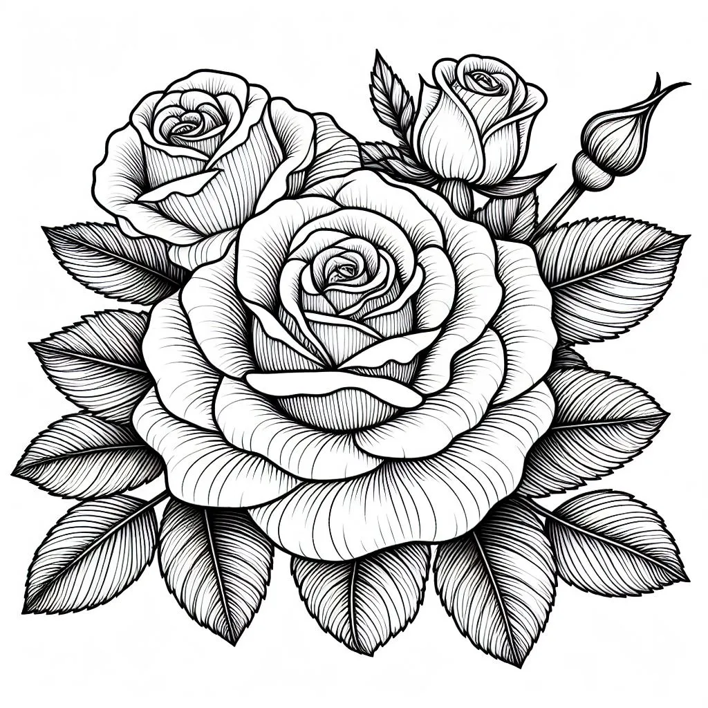 Rose Flowers 🌹 Coloring Page