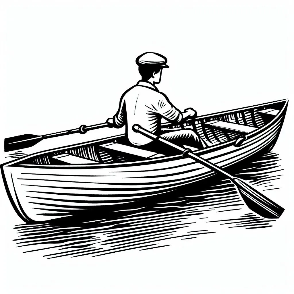 Rowing Boat with Man 🚣‍♂️ Coloring Page