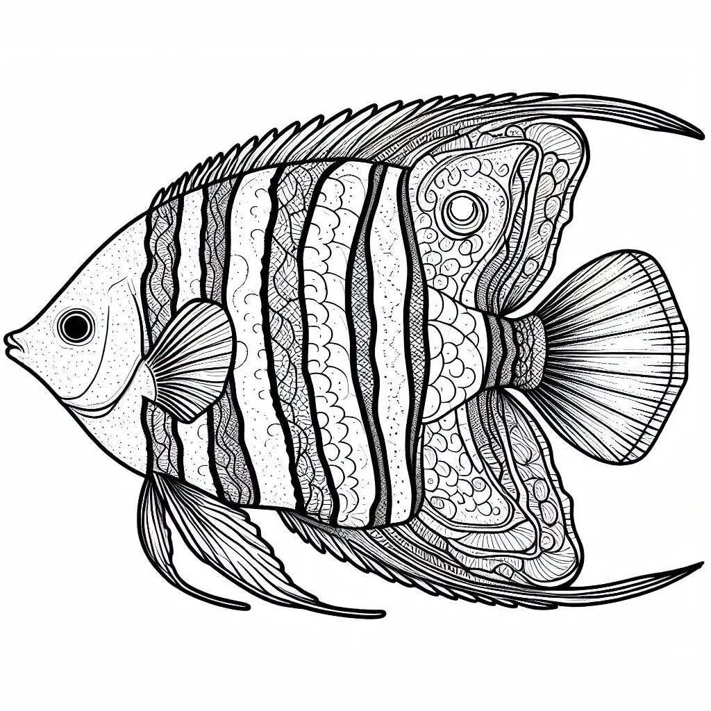 Royal Angel Yellow Blue Striped Tropical Fish 🐠👼 Coloring Page