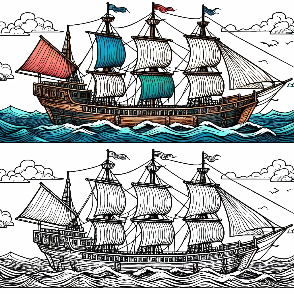 Sail Boat at Sea ⛵🌊 Coloring Page