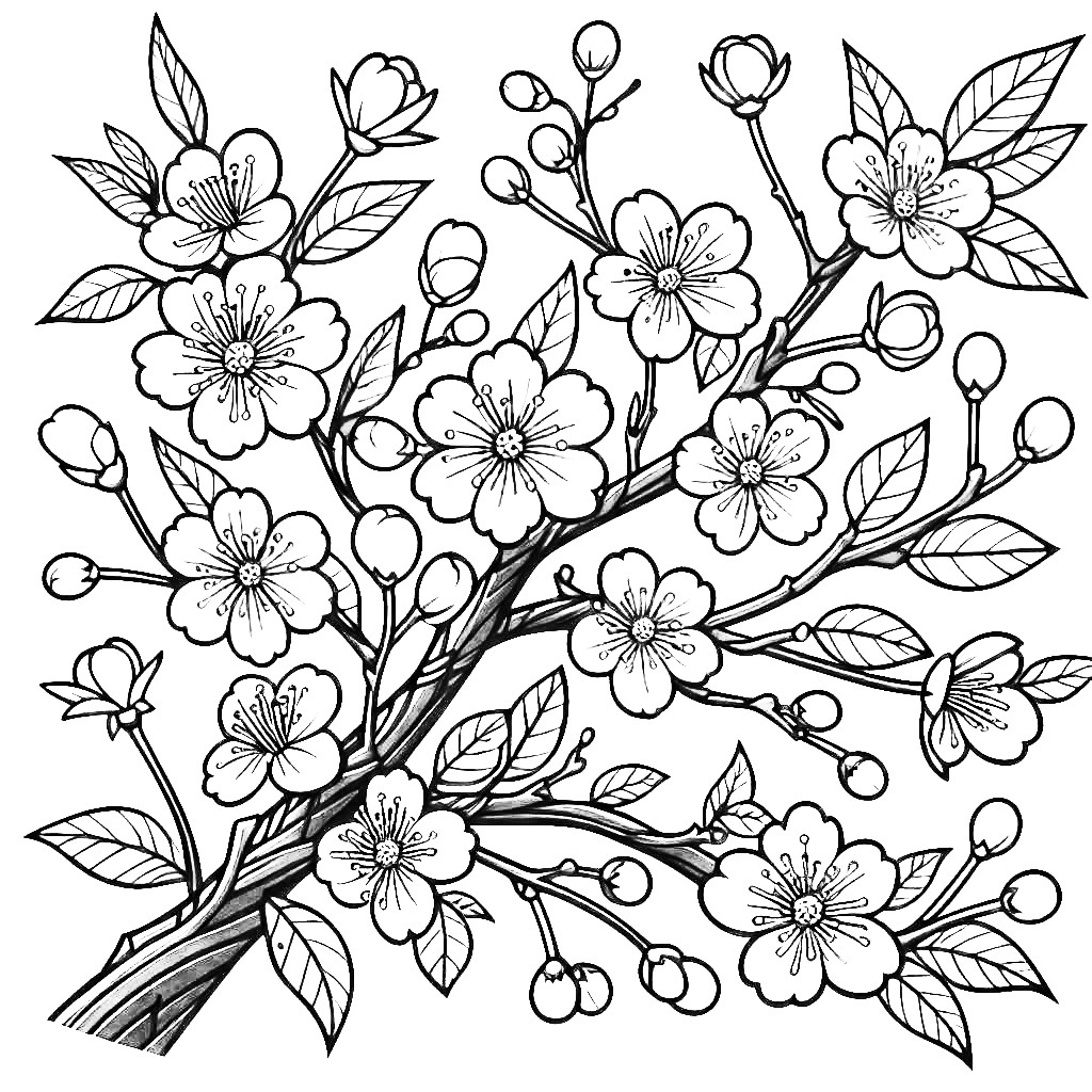 Sakura Blossom 🌸🌿🌳 Coloring Page