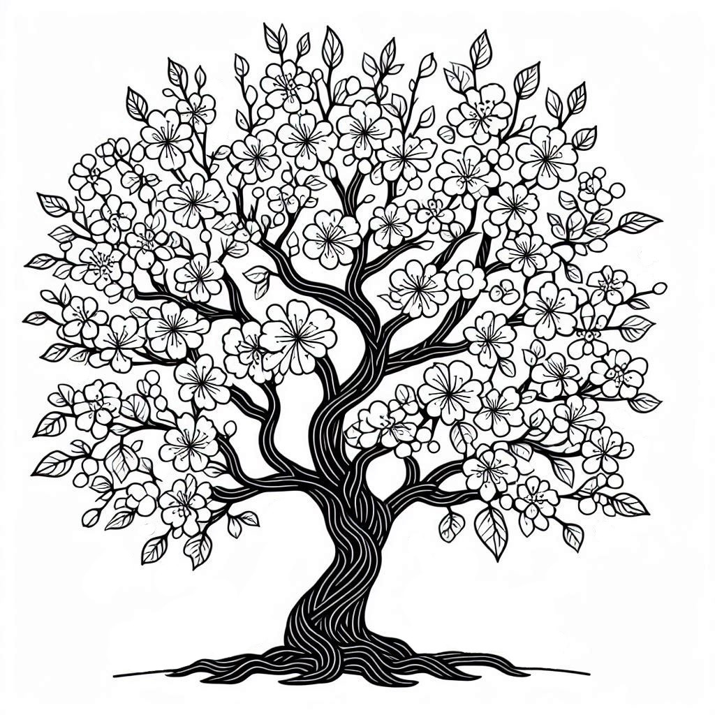 Sakura Cherry Blossom Tree 🌸🌳🇯🇵 🌸🌳🇯🇵 Coloring Page