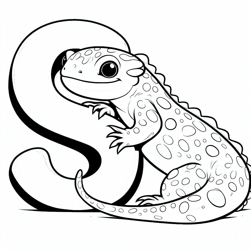 Salamander with Letter S 🦎 Coloring Page