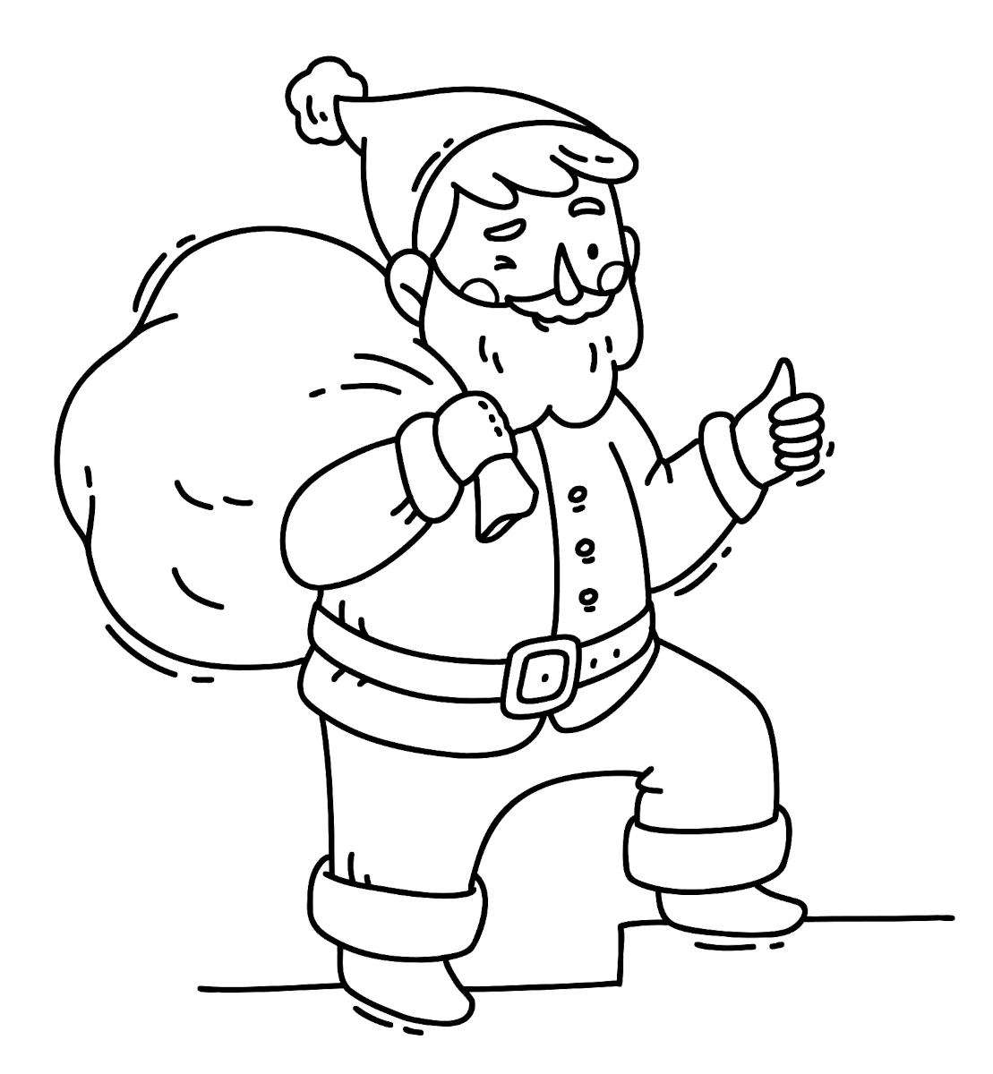 Winking Santa Carrying Bag on Back and Thumbs Up 🎅🎁👍 Coloring Page