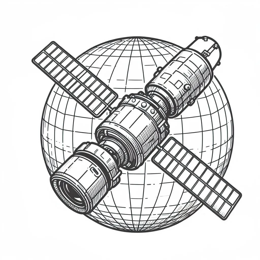 Satellite above Earth 🛰️🌍 Coloring Page