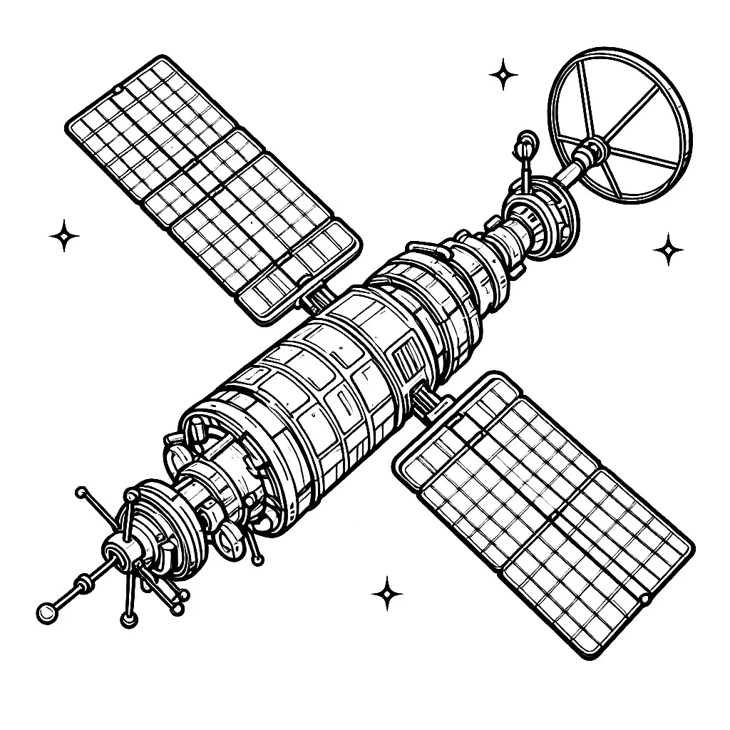 Satellite in Space 🛰️ Coloring Page