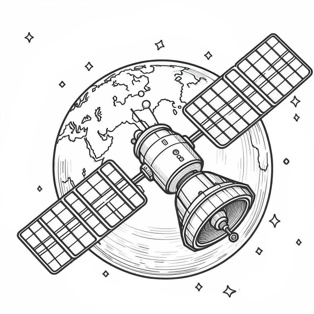 Satellite above Earth 🛰️🌍 Coloring Page
