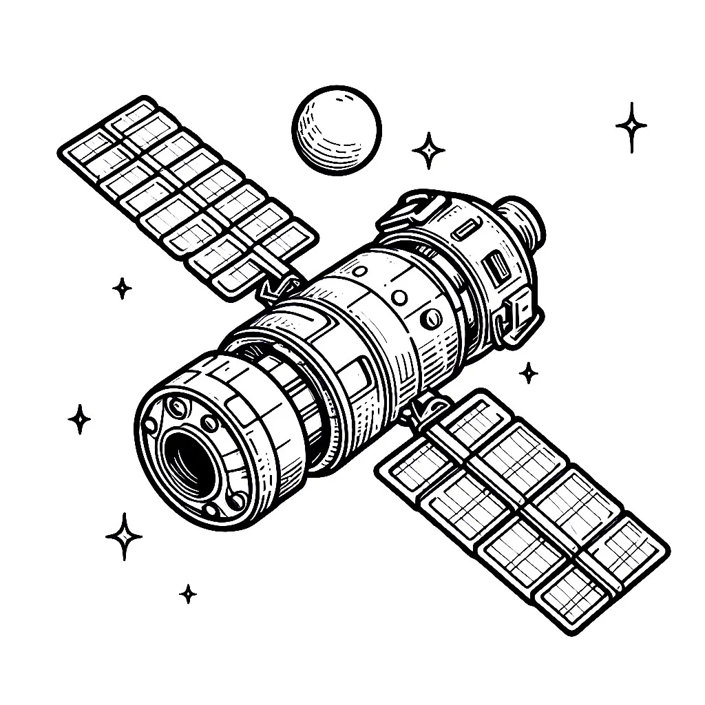 Satellite above Earth 🛰️🌍 Coloring Page