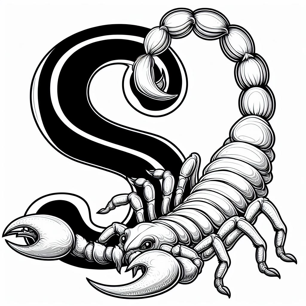 Scorpion with Letter S 🦂 Coloring Page