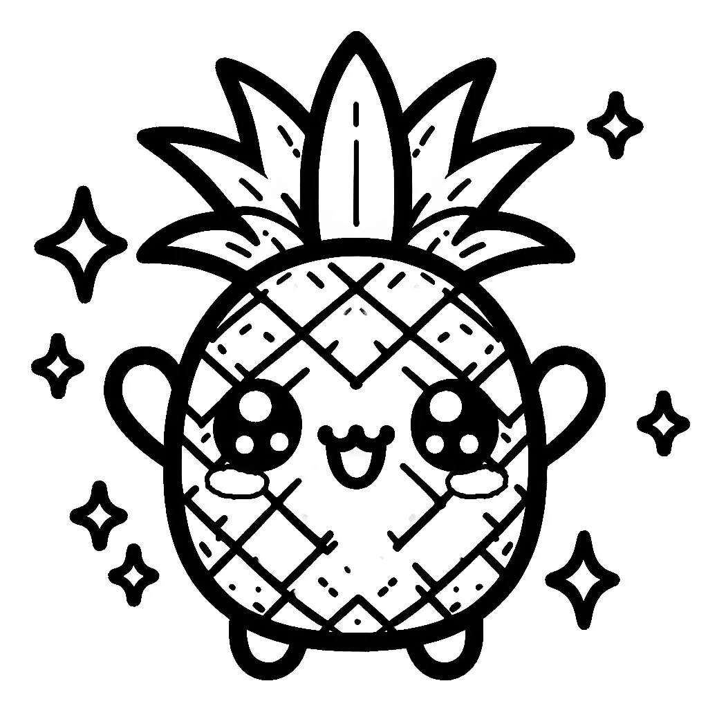 Shiny Kawaii Pineapple 🍍💖😊✨ Coloring Page