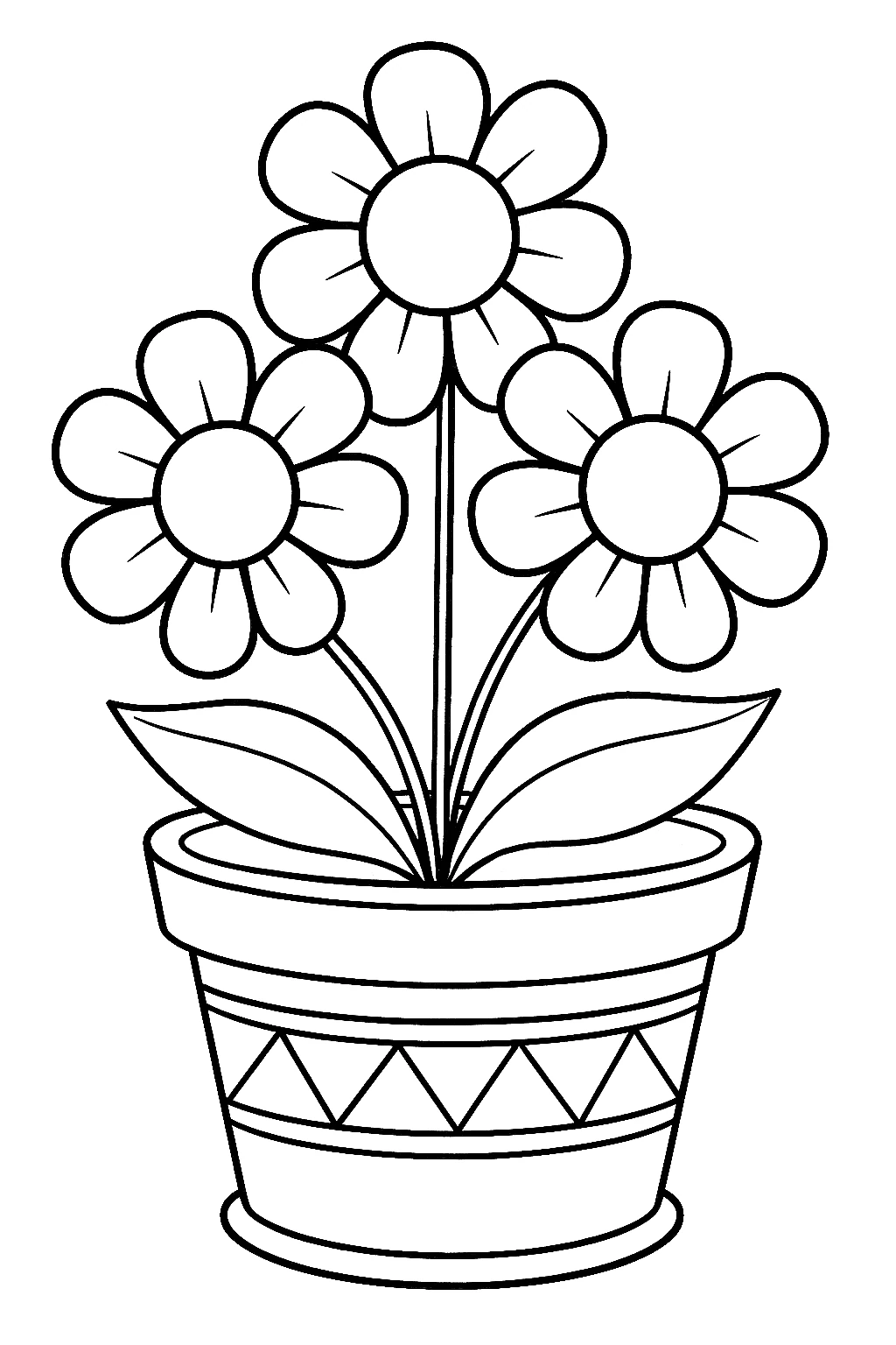 Simple Flowers in Pot with Zig-Zag Line Pattern 🌼🌱✨ Coloring Page
