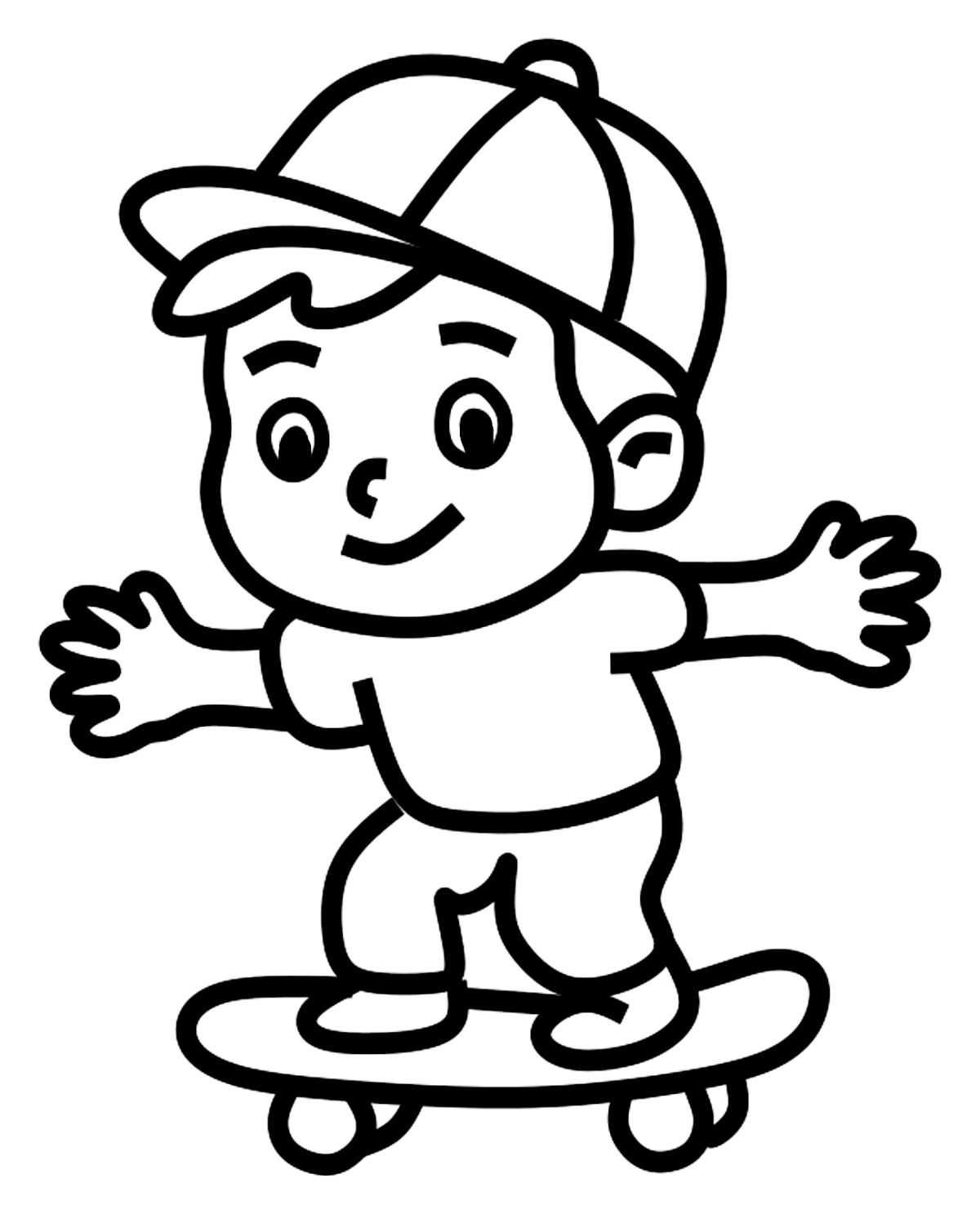 Skateboarding Kid with a Smile 😄🛹😊 Coloring Page