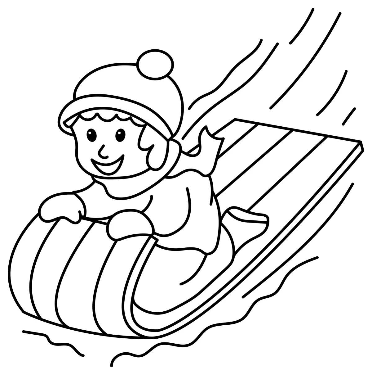 Sledding Child with Red Hat ❄️😊🏂 Coloring Page