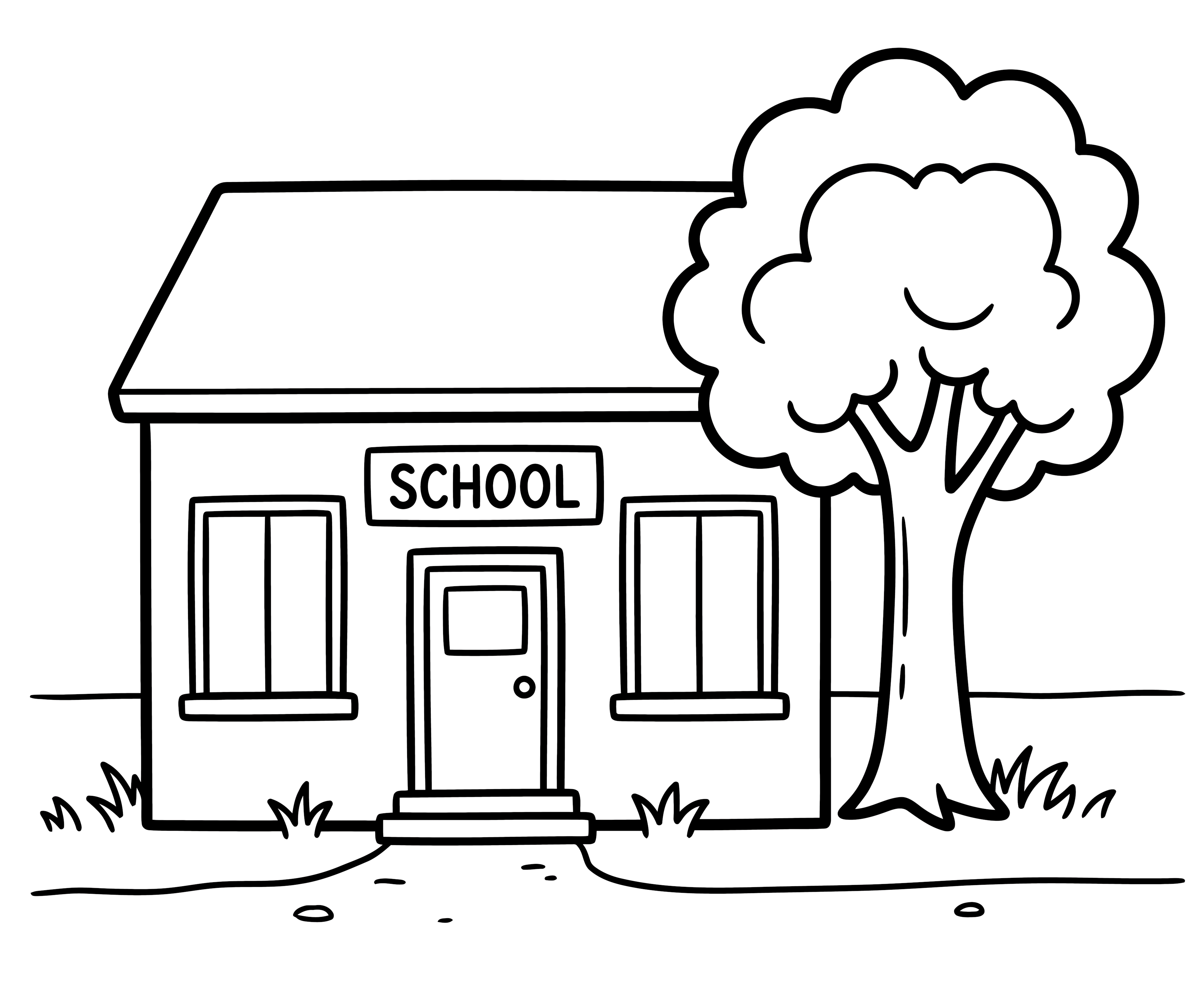 Small Country School Building🏫📚🌳 Coloring Page