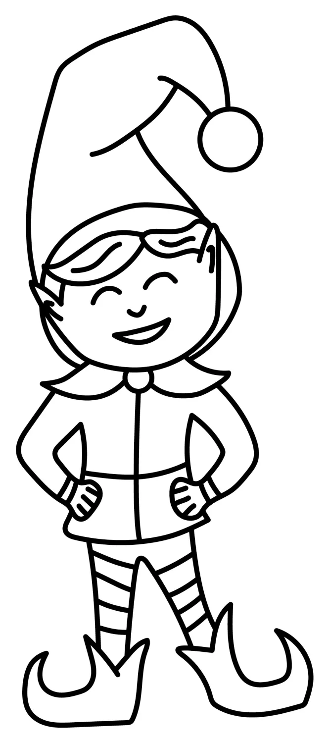 Smiling Christmas Elf 🎄🎅🎁 Coloring Page