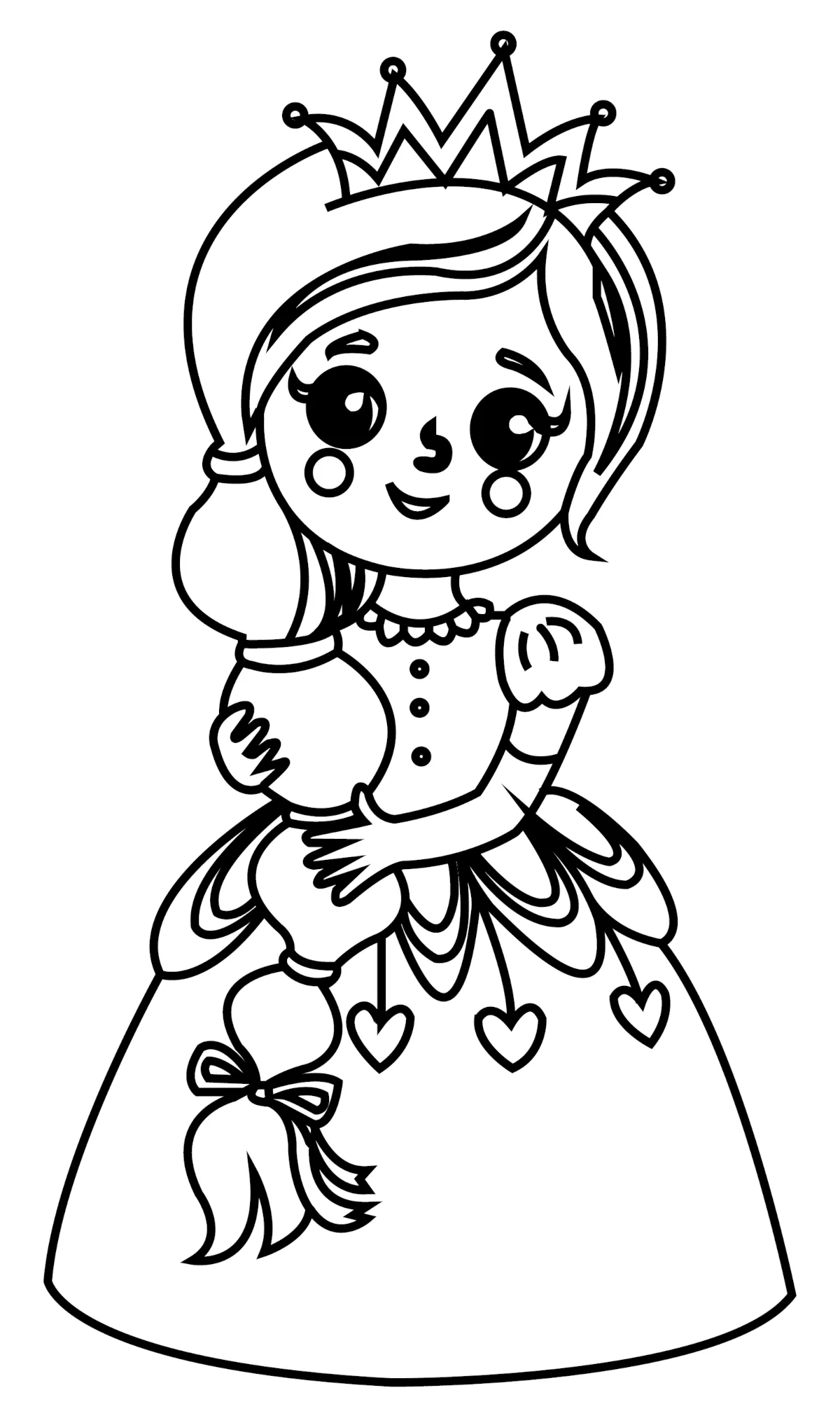 Smiling Princess with Crown and Braided Hair 👑😊💫✨ Coloring Page
