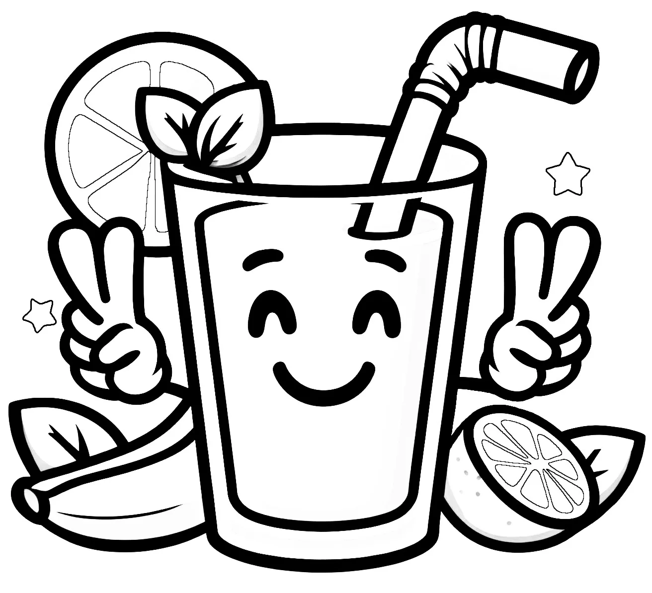 Smoothie Happy Showing Peace Sign both Hands 🍹🎉✌️ Coloring Page